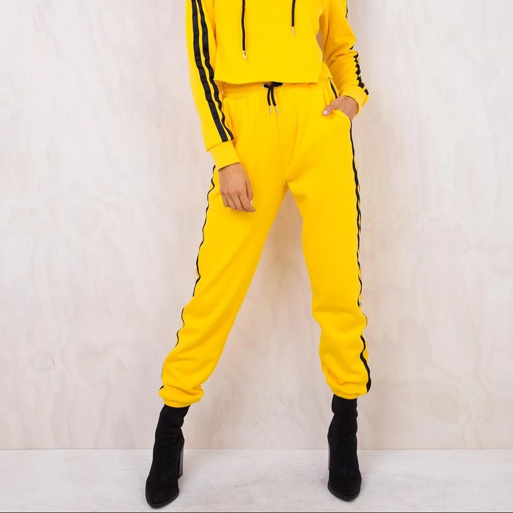 YELLOW TRACK PANT WITH STRIPE DETAIL